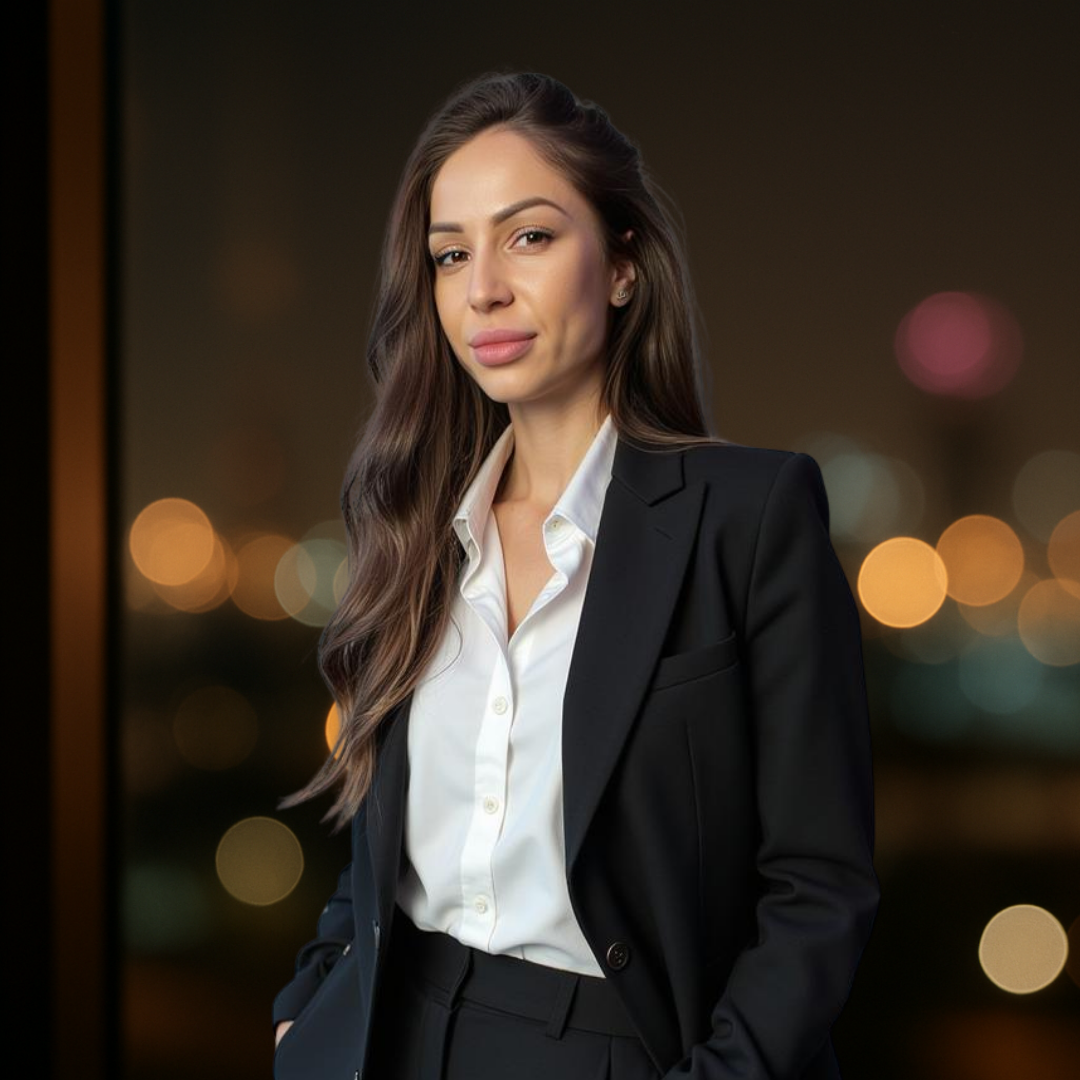 Portrait of the founder of Grow Metrix, wearing a black suit and white shirt, representing leadership and boutique digital strategy.