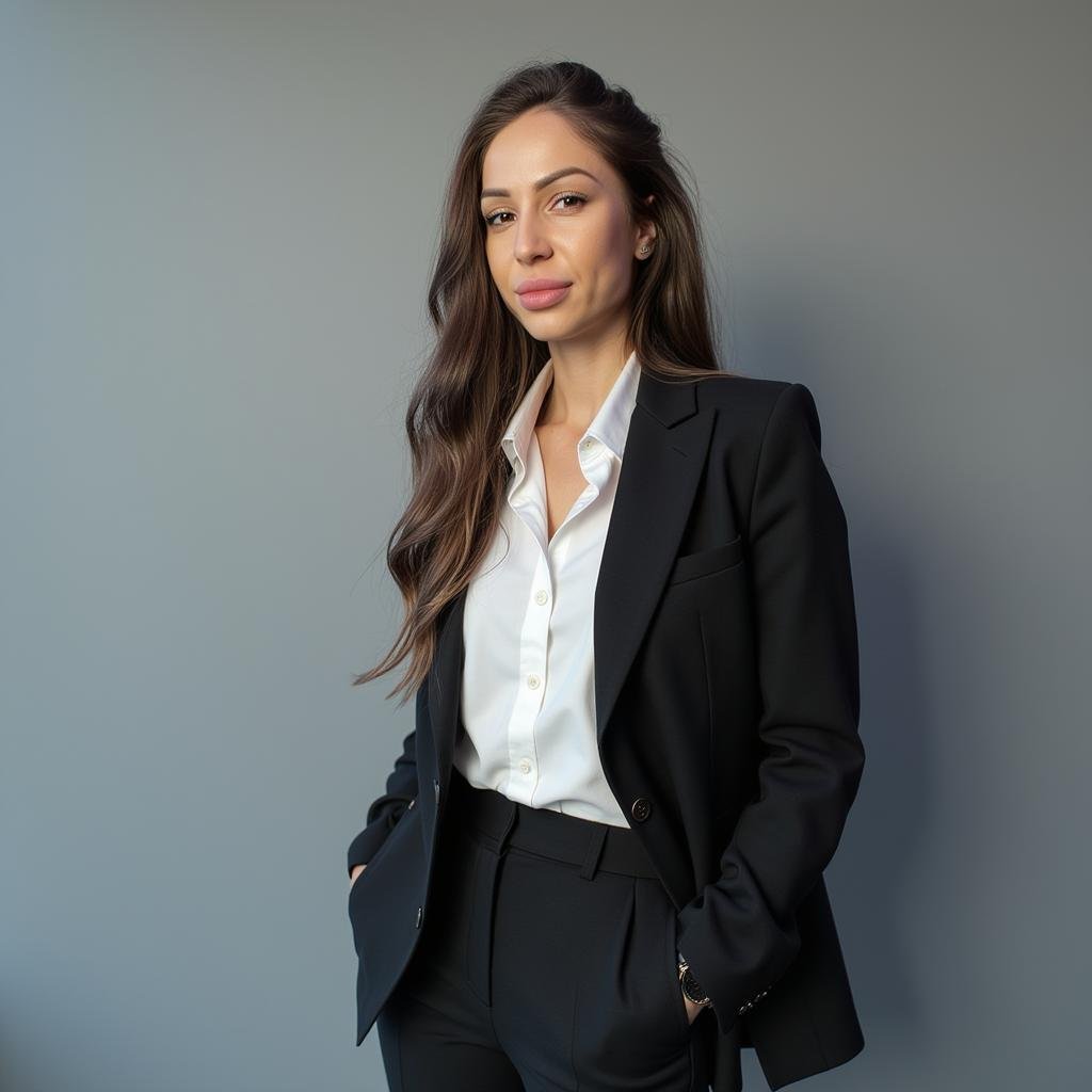 Professional portrait of the CEO and Founder of Grow Metrix in a black suit against a grey background